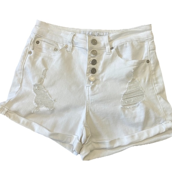 Indigo ReinJuniors Shorts 7 27 Cut Off Stretch Jeans White button closure - Picture 1 of 7